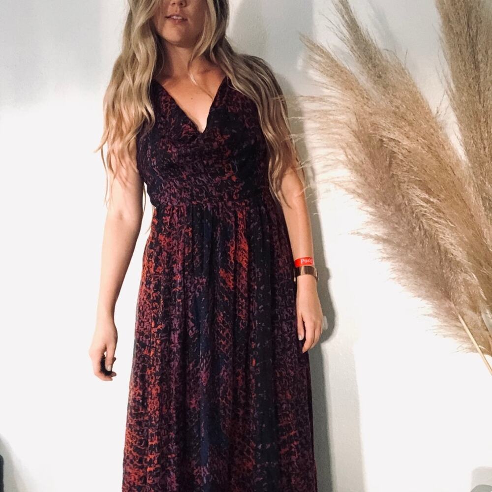 ANTHROPOLOGIE HD Seeded Sinopia Red Black Silk Cowl Neck Racer Tank Maxi Dress S - Picture 3 of 8